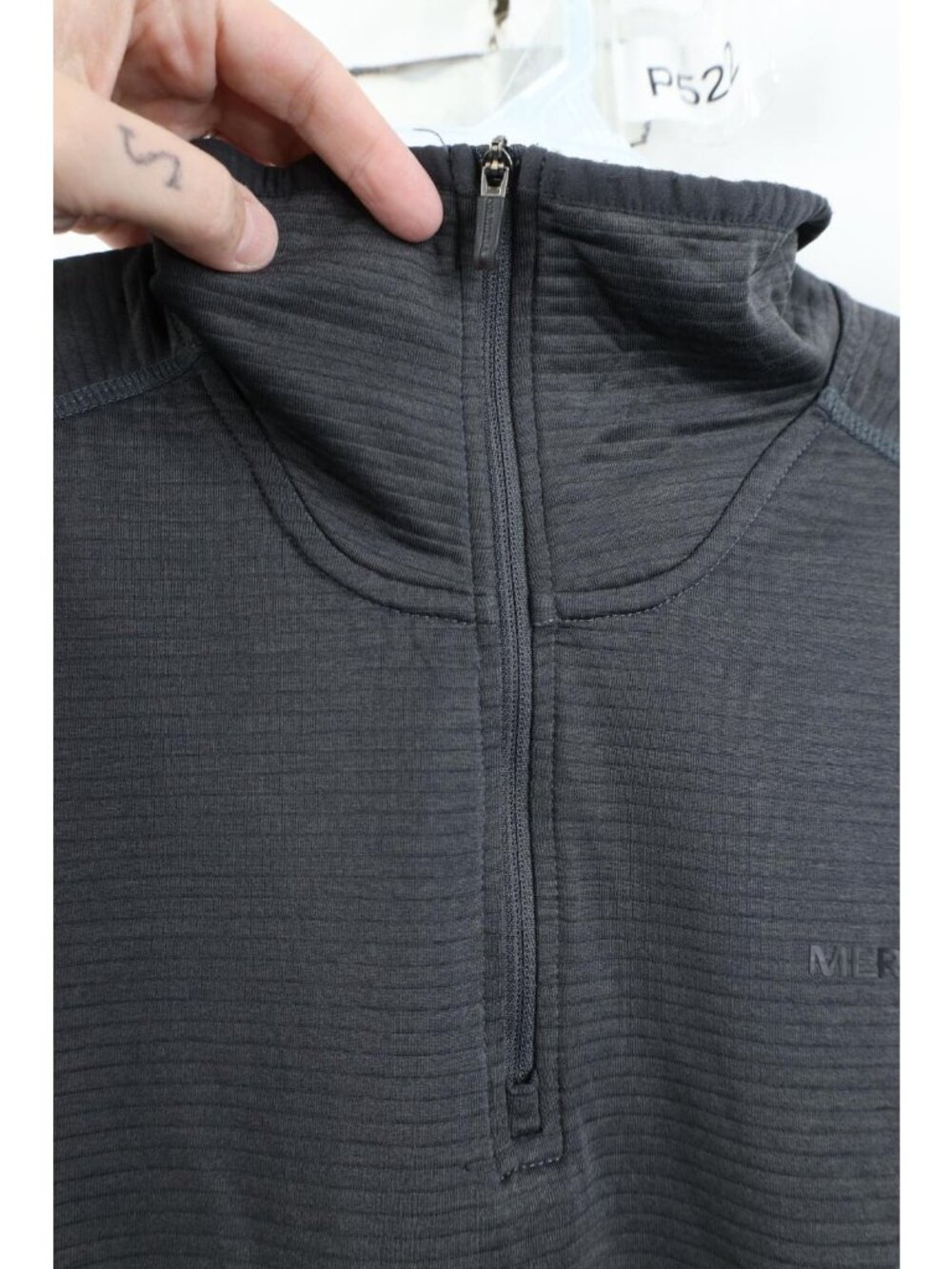 Merrell Mens Small Thermal Ribbed Knit 1/4 Zip Pullover Trekking Jacket Top Gray - Picture 11 of 14